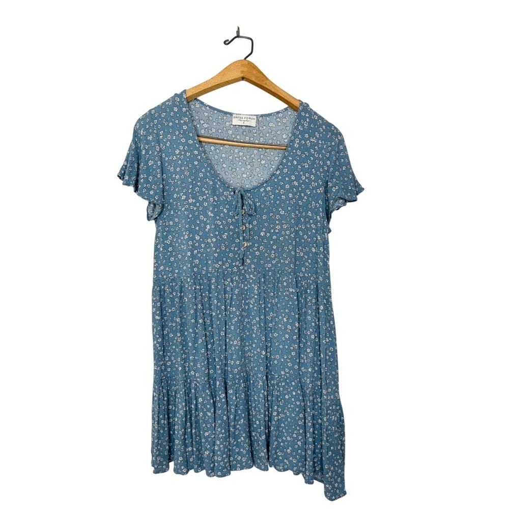 Dress Forum Blue Floral Print Flowy‎ Tiered Mini Dress Small S